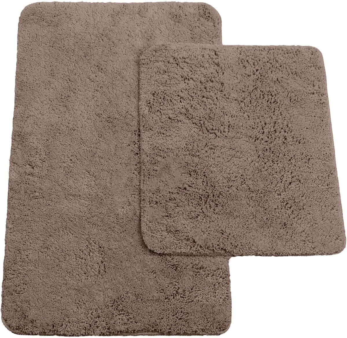 SnelShoppen - Badmatten set van 2 - Hoogpolig polyester - Antislip latex achterkant - Badmat 50/80cm & WC-mat 45/50cm - Taupe voor badkamer en toilet