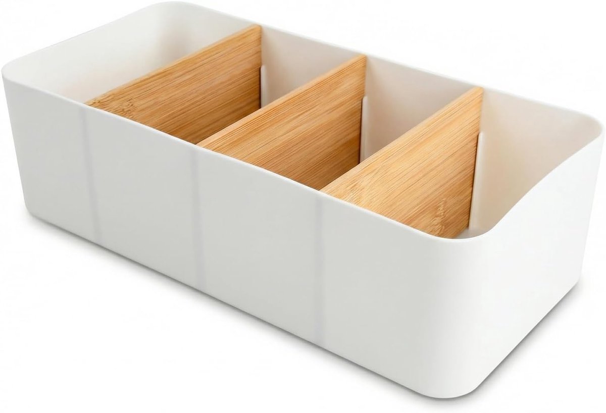 Bureau Organizer 4 Compartimenten - Bamboe en Kunststof - Voor Pennen en Kleine Items - SnelShoppen