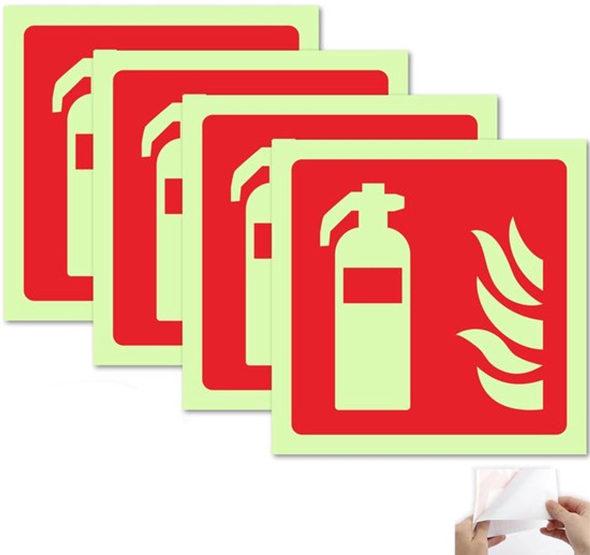 Brandblusserstickers Set van 4 - PVC Zelfklevend - Fotoruminescerend - Weerbestendig - Veiligheidsaccessoire - Hoge zichtbaarheid - Brandblusschild