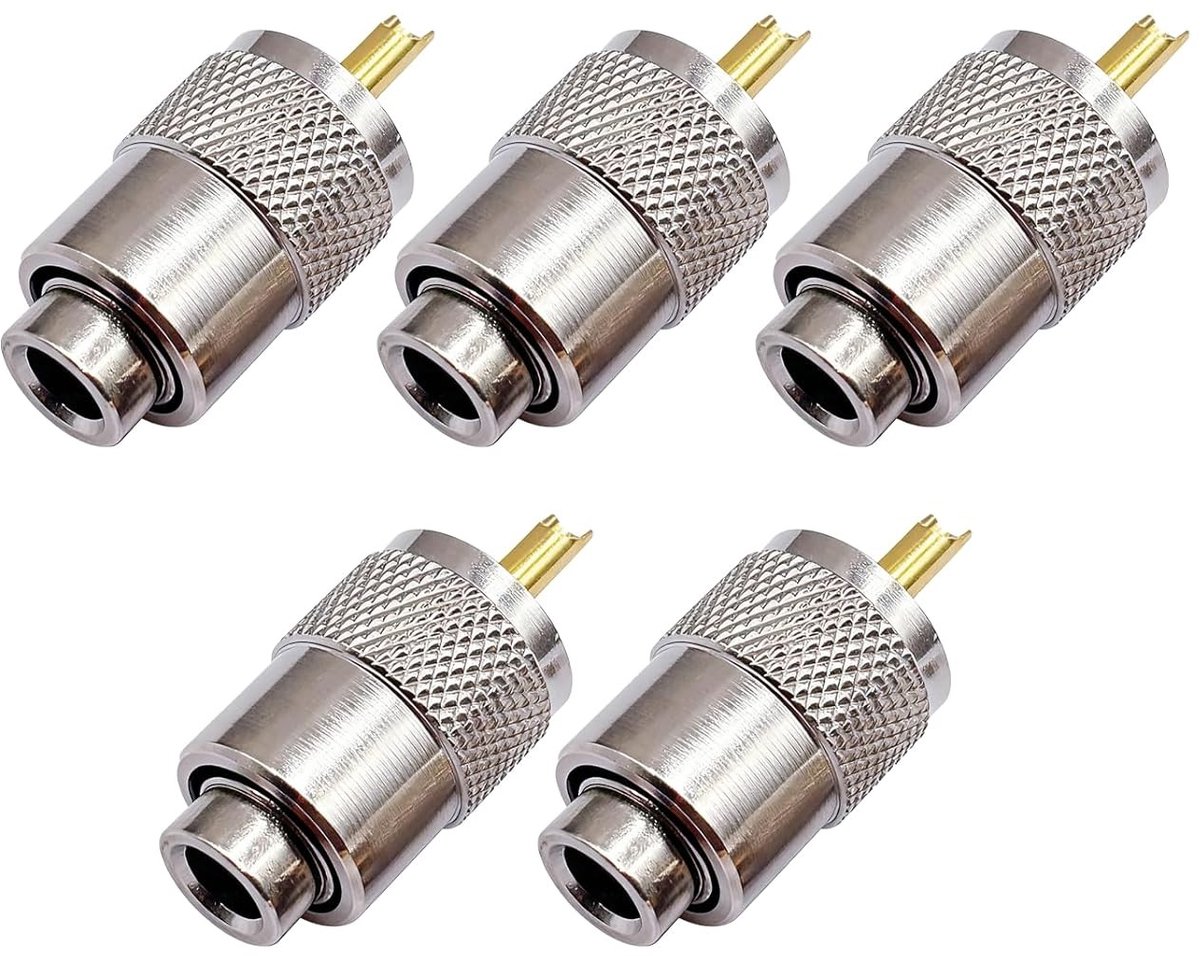 UHF Male Coaxiale Connectoren met Reducer voor RG-59, RG-8x, RG-213 en RG-214 Kabels voor CB Radio Antennes en Communicatiesystemen, Set van 5 Stuks