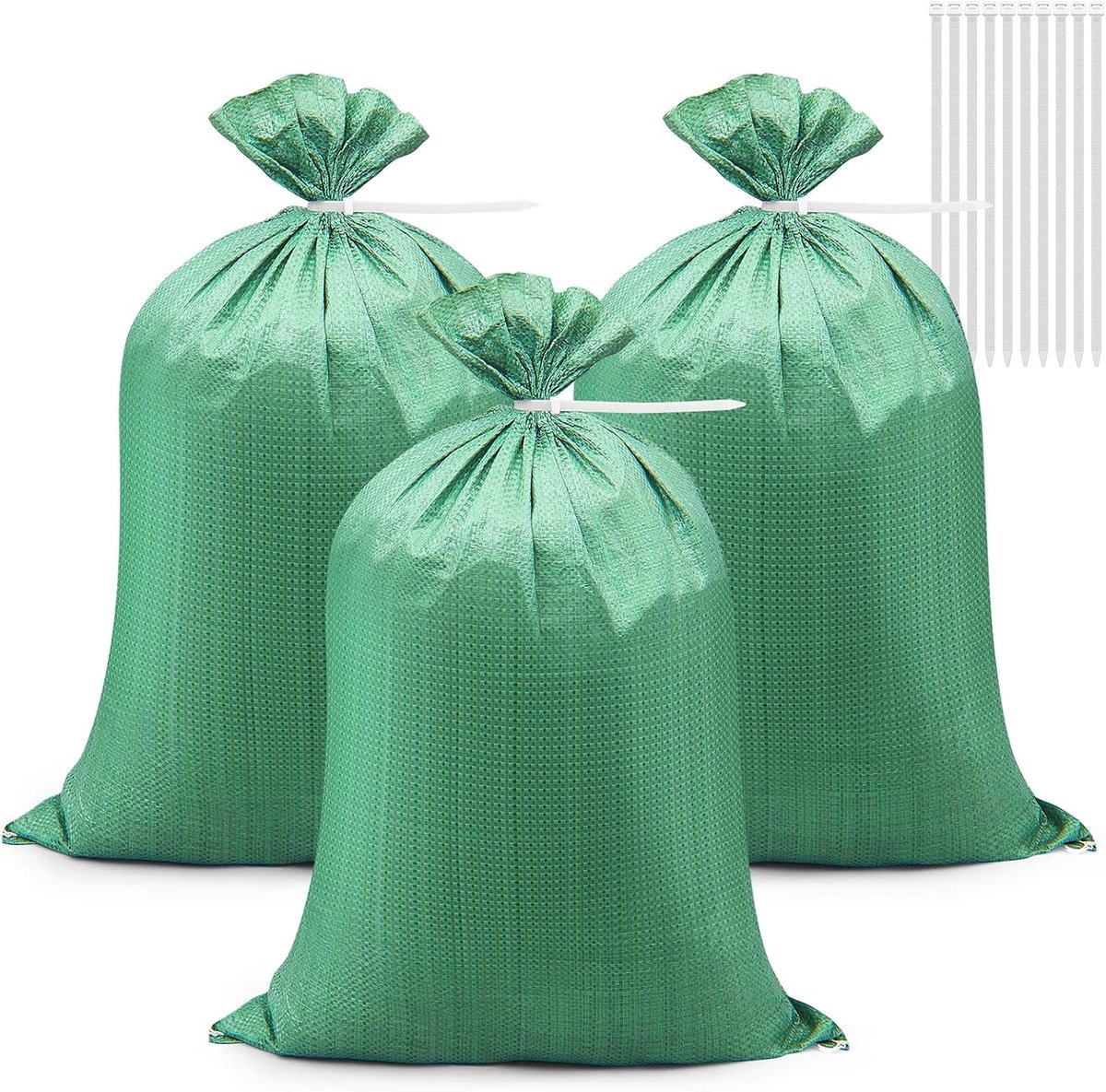 SnelShoppen - Set van 20 Zware Stoffen Zandzakken 45 x 75 cm, Tuinafvalzakken met 20 Klemmen, Ideaal voor Tuin, Overstromingsbescherming, Opslag en Ve