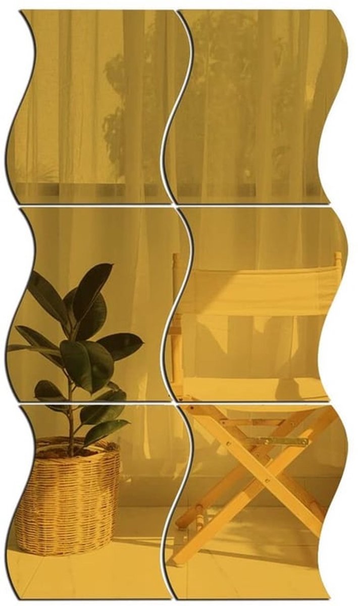 Wandstickers 6PCS - Decoratieve Spiegels - Wavy Design - Zelfklevend - Glazen Wanddecoratie - 12cm/16.5cm/20cm/25cm - Spiegelstickers