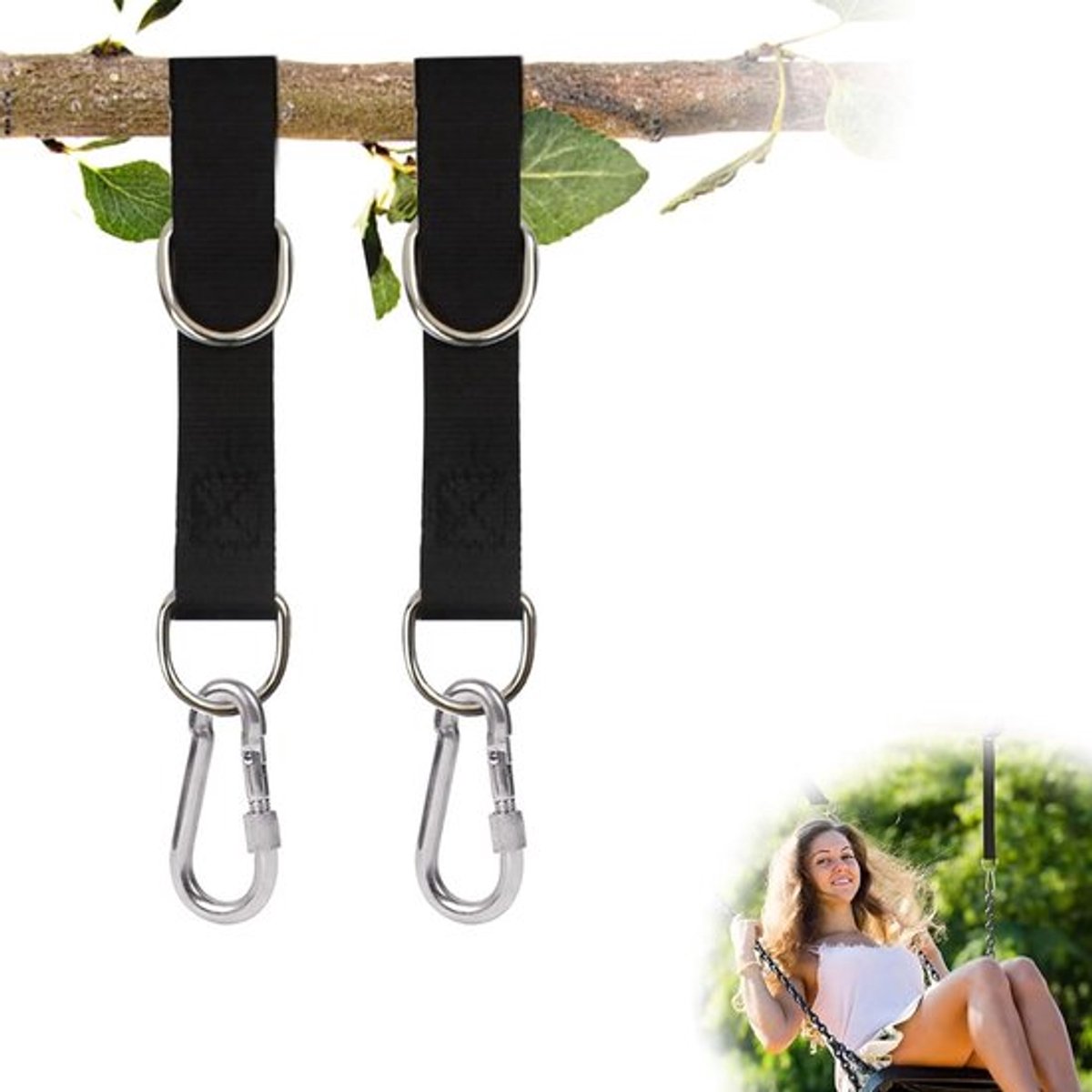 Swing Bevestiging met 2 Carabiner Haken, Snelle Montage en Verwijdering voor Hangmatten en Schommels, Duurzaam en Veilig Gebruik