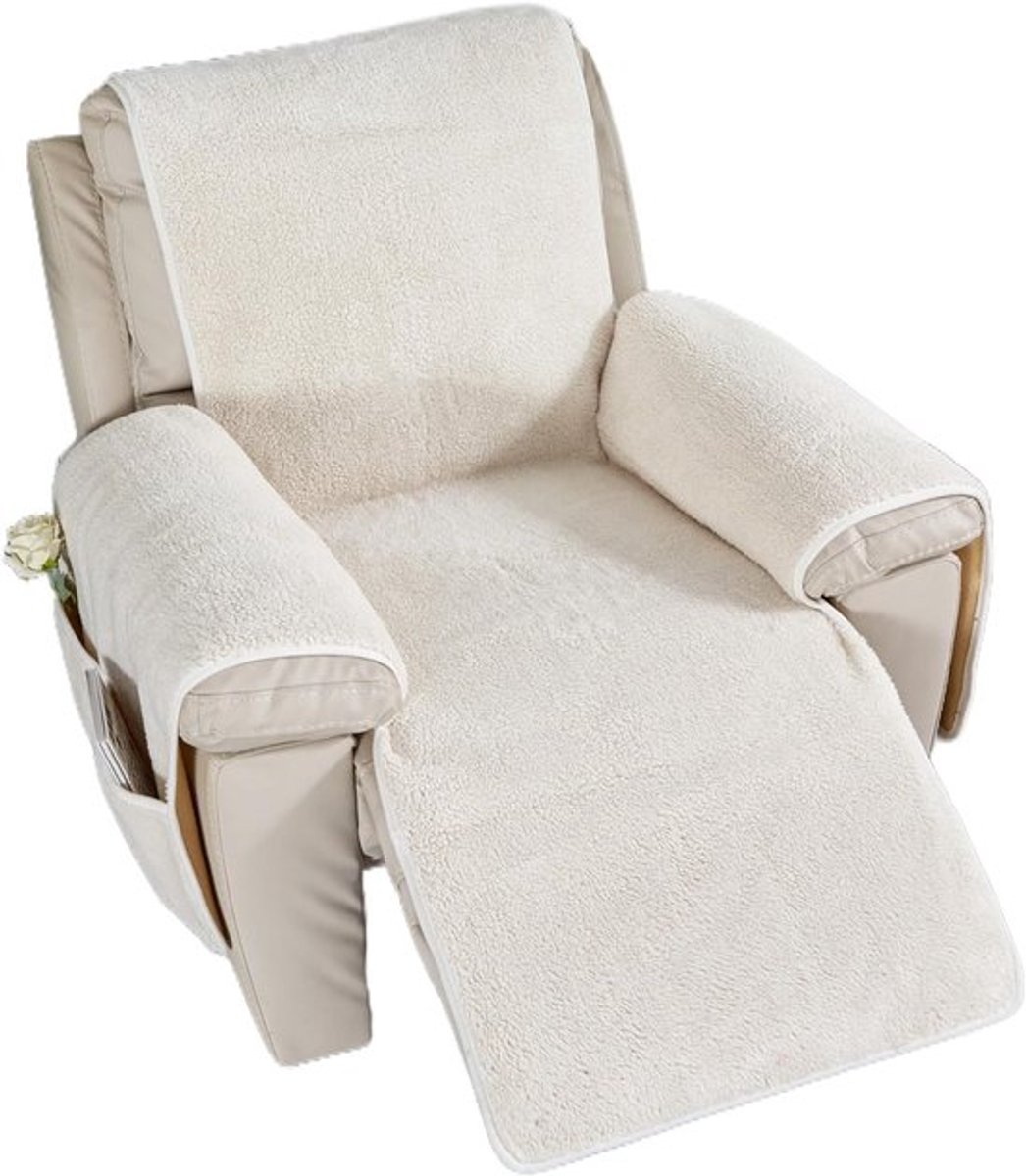 Recliner Stoelhoes, Beschermhoes voor Fauteuil, Sofa en Armleuningen, Sherpa Bescherming, Antislip en Waterdichte Stoelhoes (Crème Kleur, 76 x 231 cm)