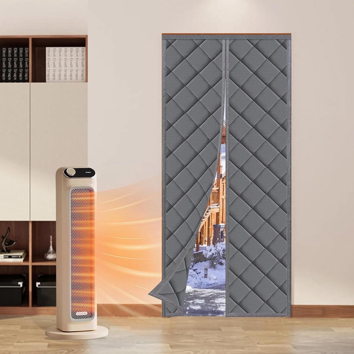 Magneet warmtegordijn - Deur isolatie - Warmte binnenhouden - Automatische sluiting - 90 x 210 cm - Grijs