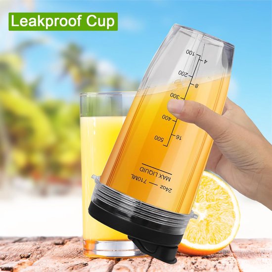 SnelShoppen - 2 Stuks Blender Cups Vervangende met Deksels Voor Auto-iQ Mixer, Blender Bekers, Compatibel, Ideaal Voor Keuken, Smoothies, Shake, 700ml van Snelshoppen — afbeelding 3