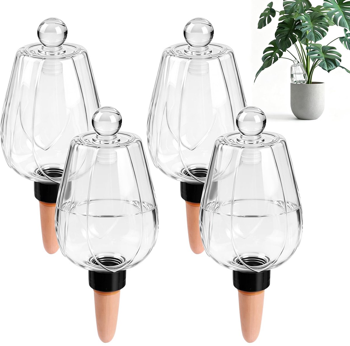 SnelShoppen - Gietballen met deksel, 350 ml waterdispenser voor planten, 4 stuks, ideaal voor tuin en balkon, eenvoudig in gebruik