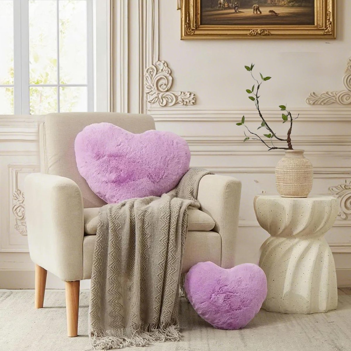 SnelShoppen - Lila Hartkussen, Klein Hartvormig Kussen, Decoratieve Pluche Kussens voor Bank, Slaapkamer, Meisjes, Tieners, 26 x 36 cm