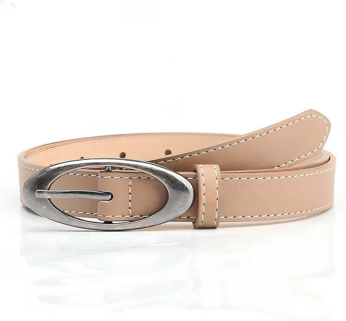 Stijlvolle damesriem met ovale steekdoornsluiting in koffiebruin, perfect voor casual, business en dagelijks gebruik, van ademend premium leer en met instelbare lengte
