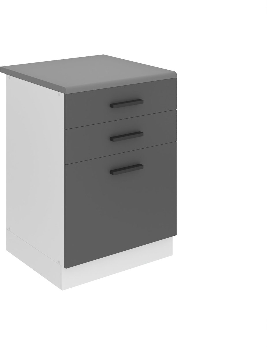 BELINI Keukenonderkast SDSZ 60 cm met Laden met Werkblad - Zilver Mat