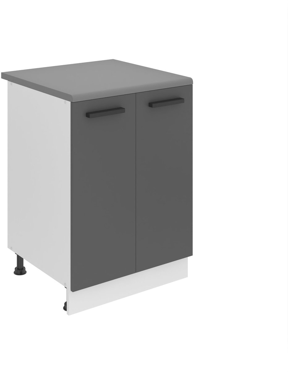 BELINI Keukenonderkast SD2 60 cm met 2 Deuren met Werkblad - Zilver Mat