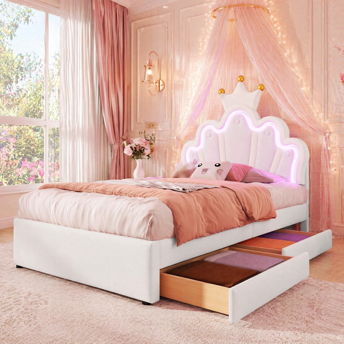 COVREO Bedframe 90x200 cm - wit PU, verstelbaar hoofdeinde, zonder matras White