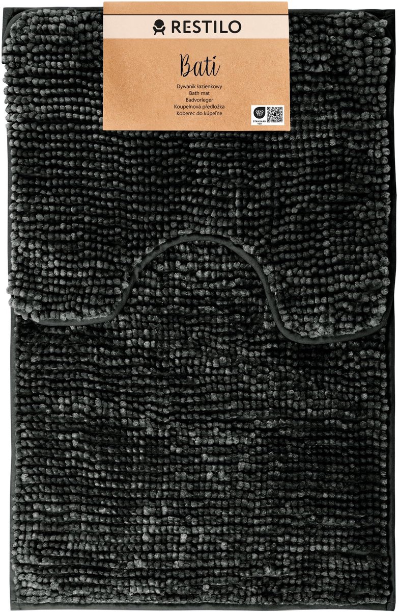 SnelShoppen - Badmatten Set 2-delig 50 x 80 cm + 40 x 50 cm - Extra Zacht Waterabsorberend Antislip Badkleed Antraciet voor Badkamer en Douche