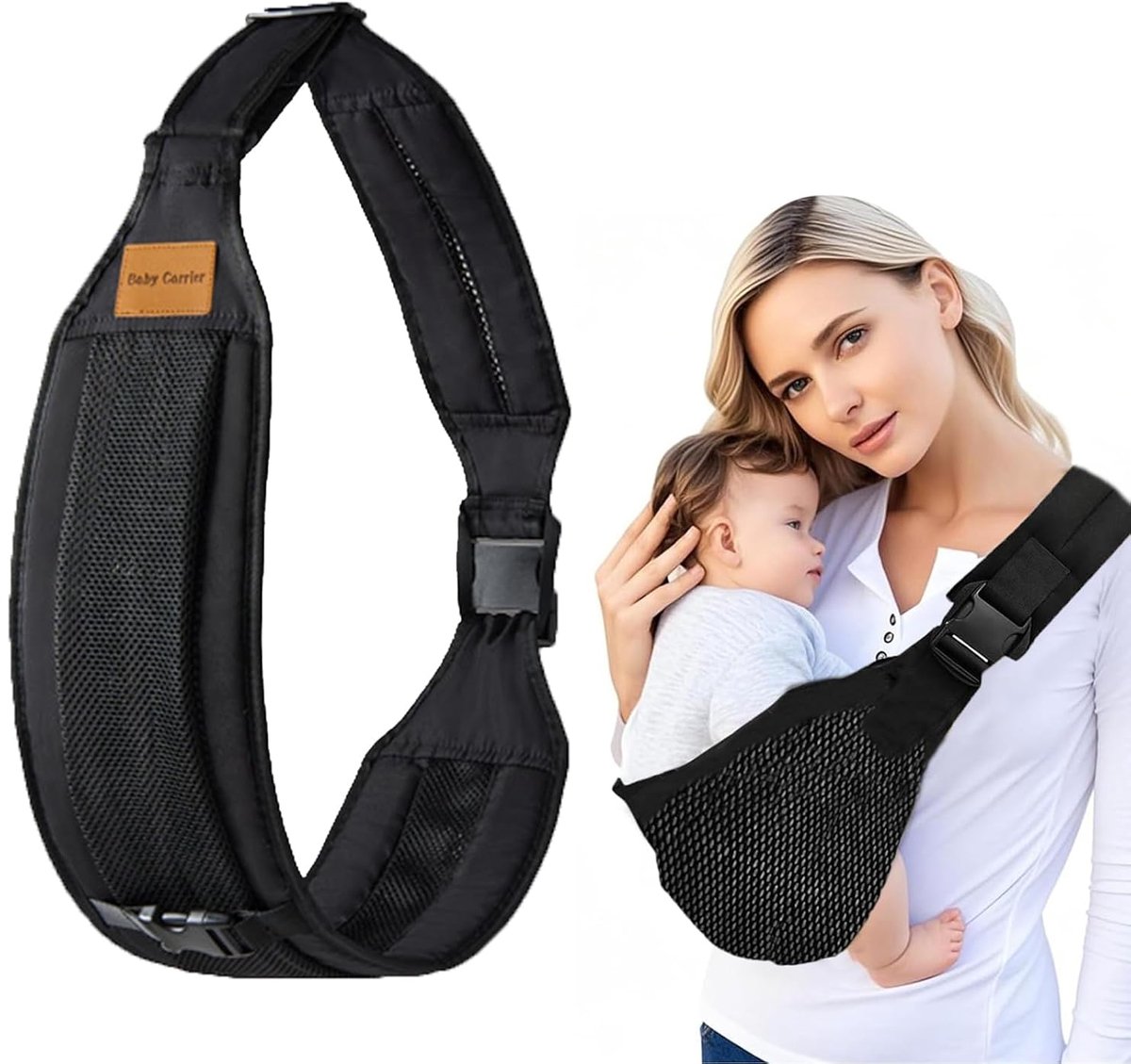 SnelShoppen - Draagdoek voor Kinderen tot 30 kg, Multifunctionele Heupdrager, Verstelbare Zijdrager voor Peuters en Zuigelingen van 6-48 Maanden, Zwar