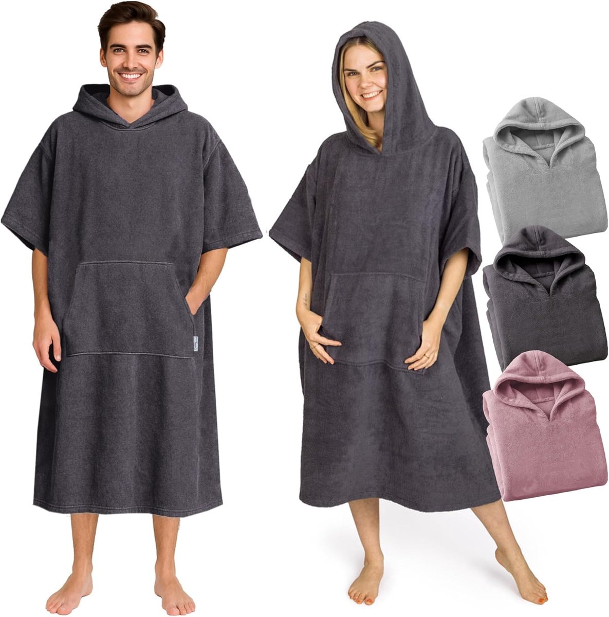 SnelShoppen - Badponcho voor Dames en Heren, Strandponcho van 100% Katoen, Surfponcho voor Volwassenen met Capuchon, Handdoek en Badjas voor Strand en