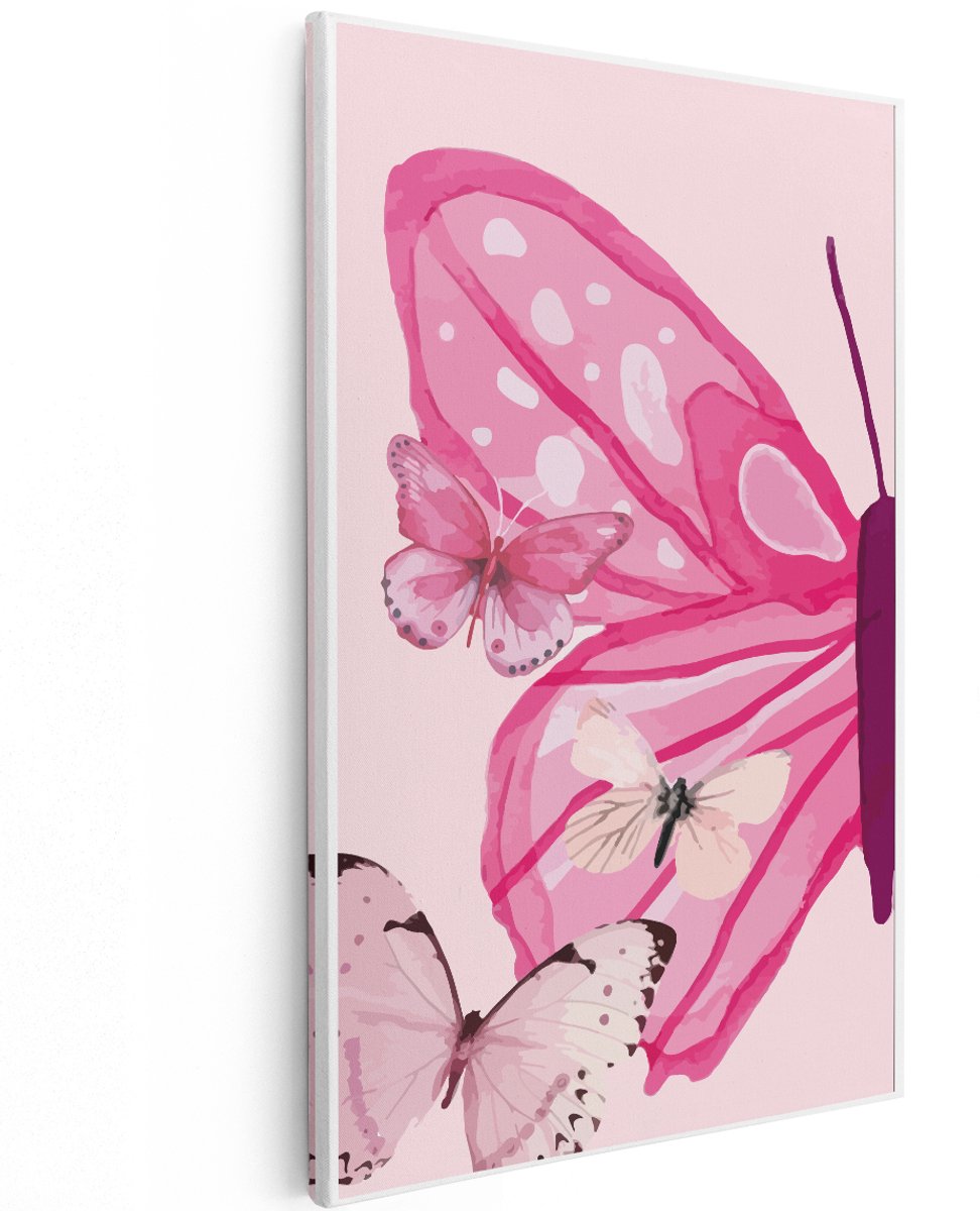Artaza Canvas Schilderij Vlinders - 100x150 cm - Groot - Wanddecoratie Meisjeskamer - Muurdecoratie Roze - Decoratie Kinderkamer - Schilderijen Op Canvas