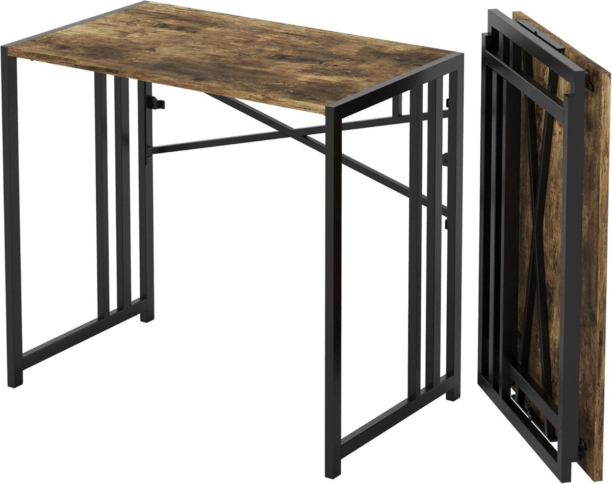 Vouwbare Computerbureau van 90 cm voor Kleine Ruimtes, Ideaal als Schrijfbureau en Gaming Desk, Geen Montage Vereist, Rustiek Bruin