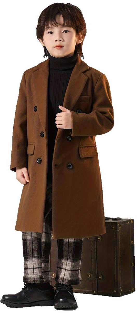 Currero Mantel Jongens Tussenmantel Jongen Winter Jas Mantelpakje Trenchcoat Overjas Overcoat Winterjas 4-5 Jaar Bruin