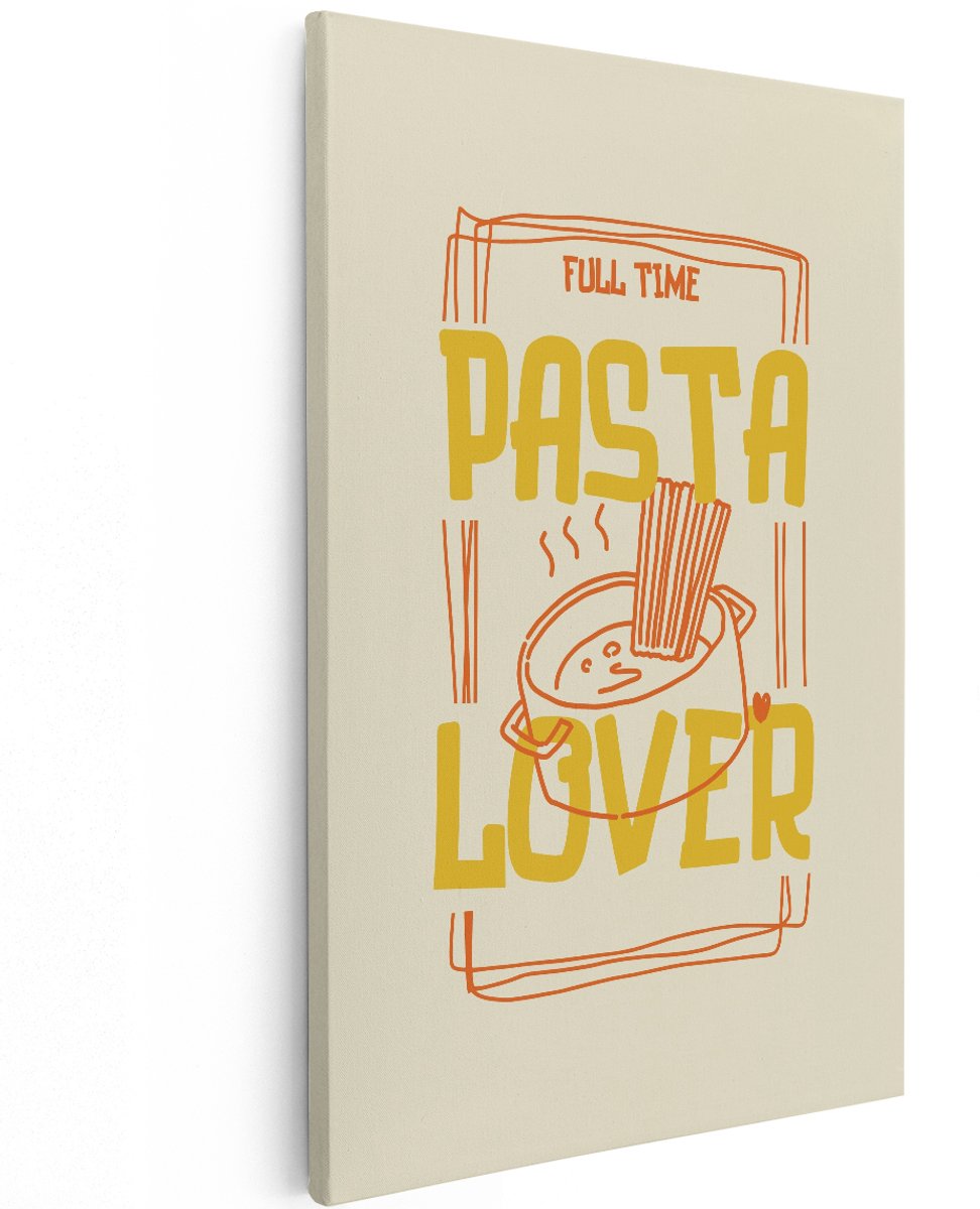 Artaza Canvas Schilderij Pasta Lover - 100x150 cm - Groot - Wanddecoratie Keuken - Muurdecoratie Tekst - Decoratie Line Art - Schilderijen Op Canvas