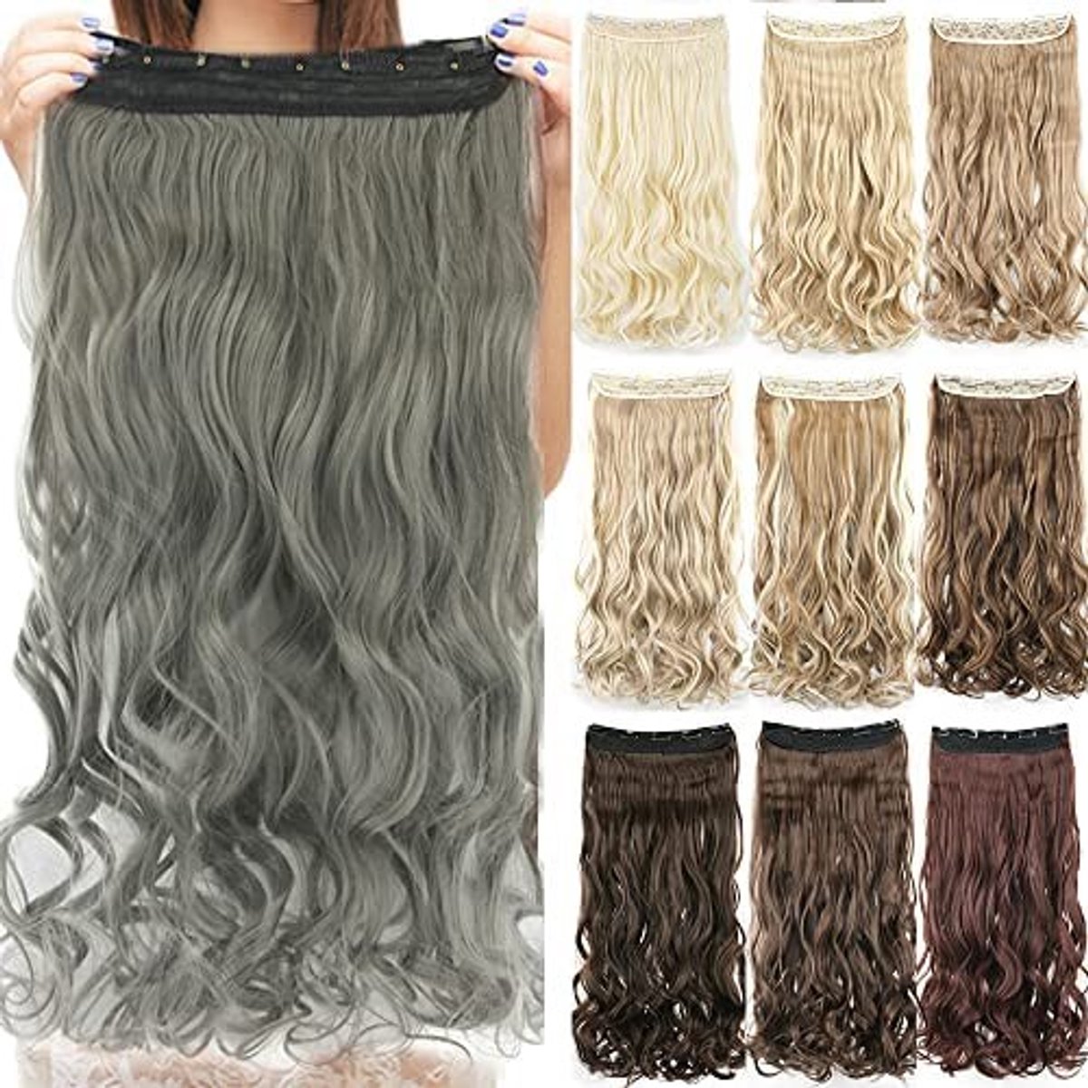 Elzusha - Clip-in Haarextensions - 24 inch - Donkergrijs