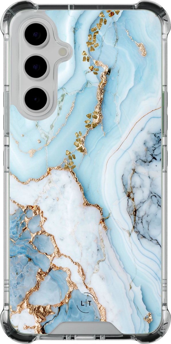 Shockproof hoesje - Geschikt voor Samsung Galaxy A55 - Marmer babyblauw - Extra sterke case - TPU/polycarbonaat - - Multi, Transparant