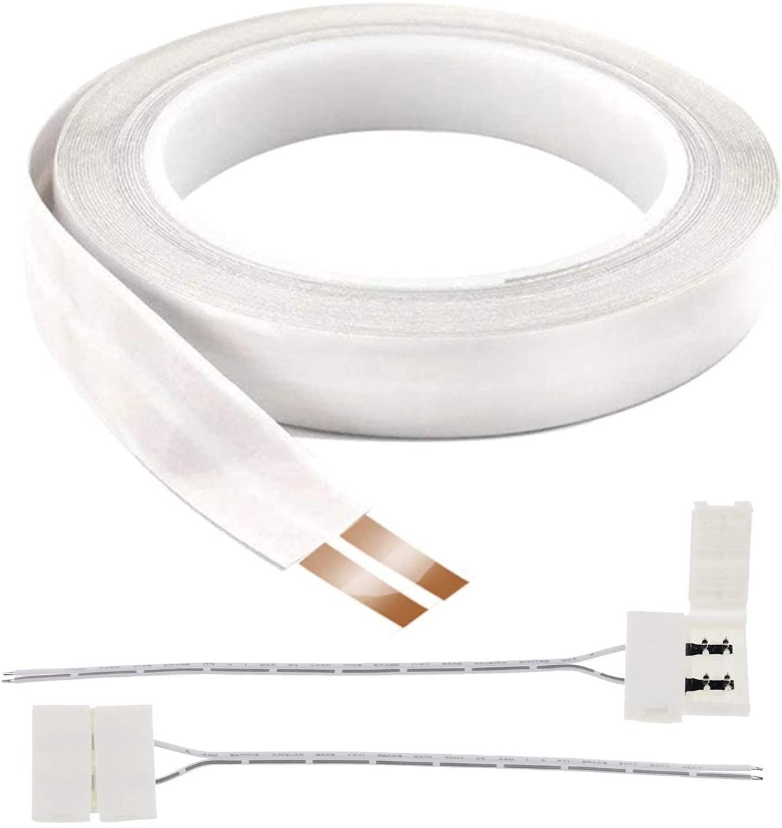Zelfklevende Super Flat Luidsprekerkabel van 7.6m met 2 Converters voor Audio, LED Verlichting en Lage Spanning, 24AWG/0.2mm², Geschikt voor 2-3A Stroomgebruik