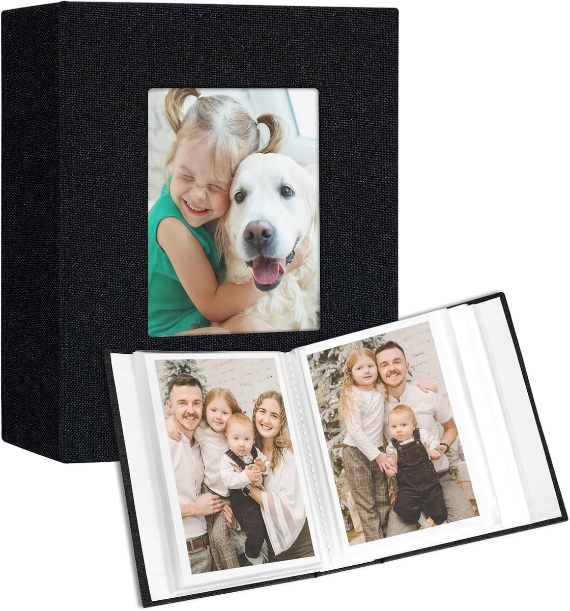 Set van 2 Kleine Fotoalbums met Linnen Cover, 50 Compartimenten voor 100 Foto's, Kunstwerken of Postkaarten, Zwart, 15 x 10 cm, Perfect voor Herinneringen en Decoratie