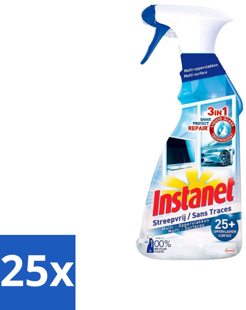 25 x Instanet - Schoonmaakspray - Streepvrij - 3 in 1 - Multi-Oppervlakken - 725 ml - Schoonmaak Spray - Glas Reinigen - Streepvrije Reiniger - Tv Scherm Reinigen - Spiegel Reinigen