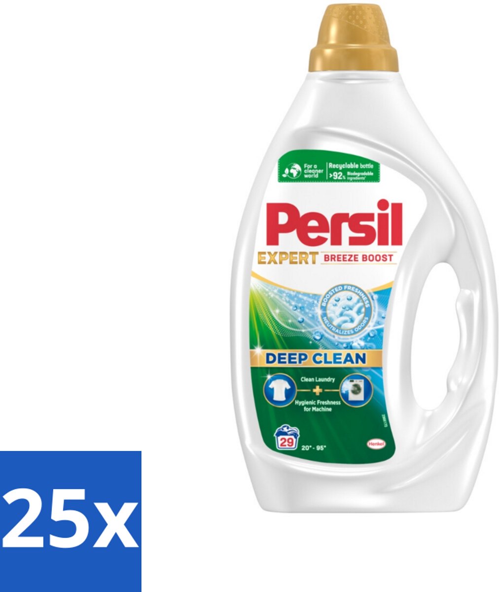 25 x Persil Wasmiddel Gel 29 Wasbeurten Breeze Boost 1,305 liter - Persil Expert Breeze Boost - Vloeibaar Wasmiddel - Diepe Reiniging - Fris Wasgoed - Vlekverwijdering