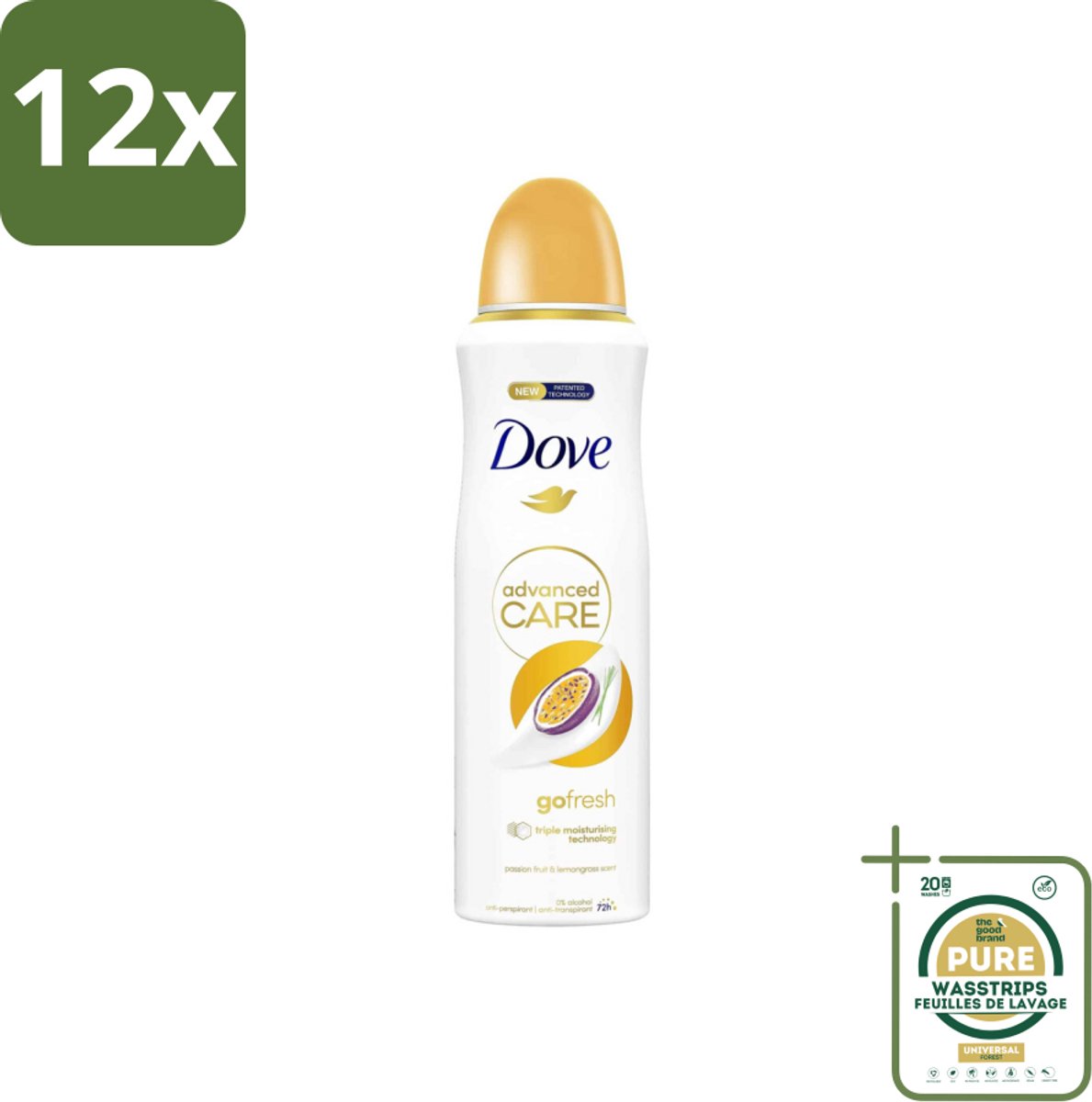 Dove – Deodorant Spray – Go Fresh Passievrucht – 200 ml - Voordeelverpakking - 12 stuks - Passievrucht - Zweetbestendig
