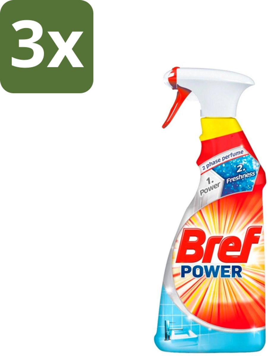 3 x Bref Power - Badkamerreiniger - Spray - Anti-Kalk & Vuil - Fris - 750 ml - Kalk Verwijderen - Vuil Verwijderen - Badkamer Schoonmaken - Douchecabine Schoonmaken - Gootsteen Schoonmaken