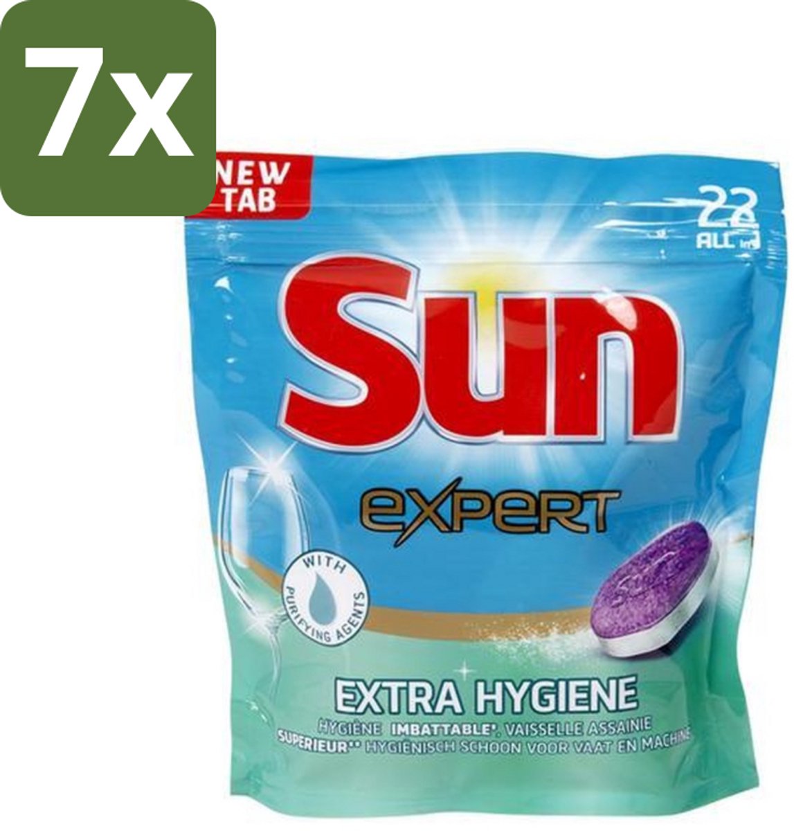 7 x Sun Expert - Extra Hygiëne - Vaatwastabletten - 22 Tabletten - Vaatwastabletten - Hygiëne - Vaatwasser - Reiniging - Kalk