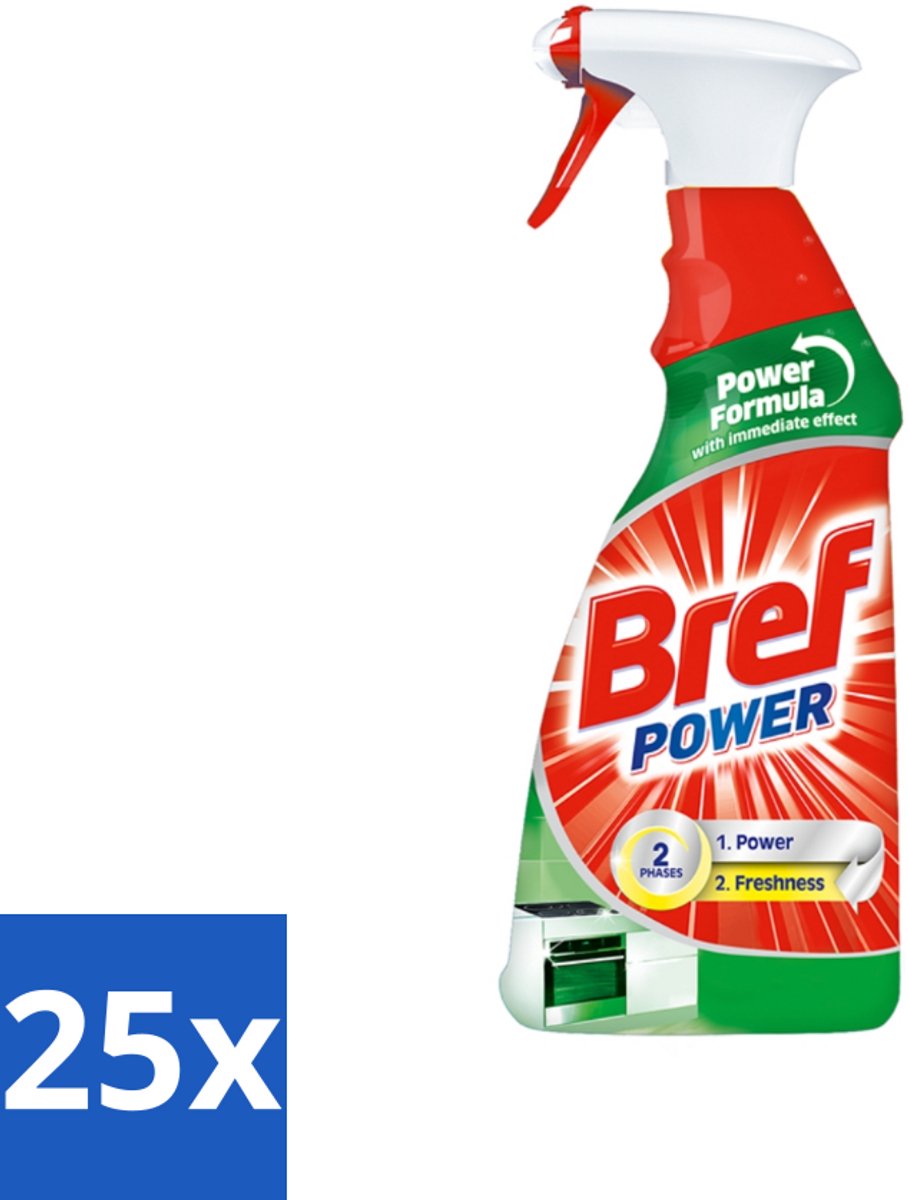 25 x Bref Power - Keukenreiniger - Spray - Ontvetter - 750 ml - Keukenreiniger - Ontvettingscrème - Vet Verwijderen - Krachtige Spray - Keuken Reinigen