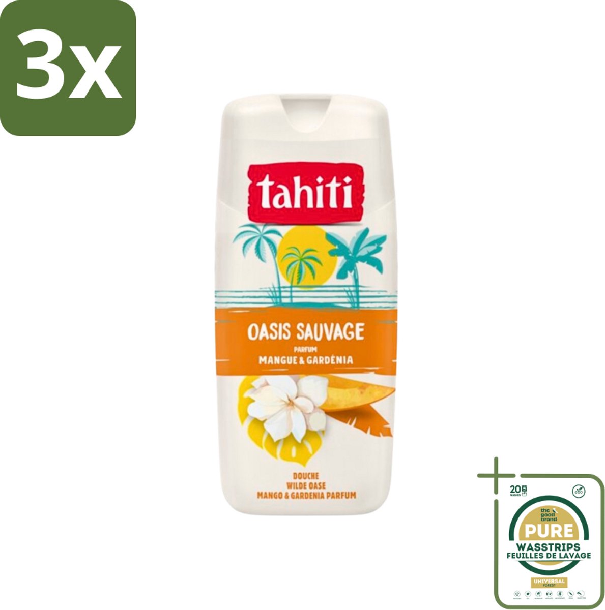 3 x Tahiti - Douchegel - Wilde Oase - Mango & Gardenia - 315 ml - Grootverpakking - Douchegel - Mango - Gardenia - Tropisch - Geur