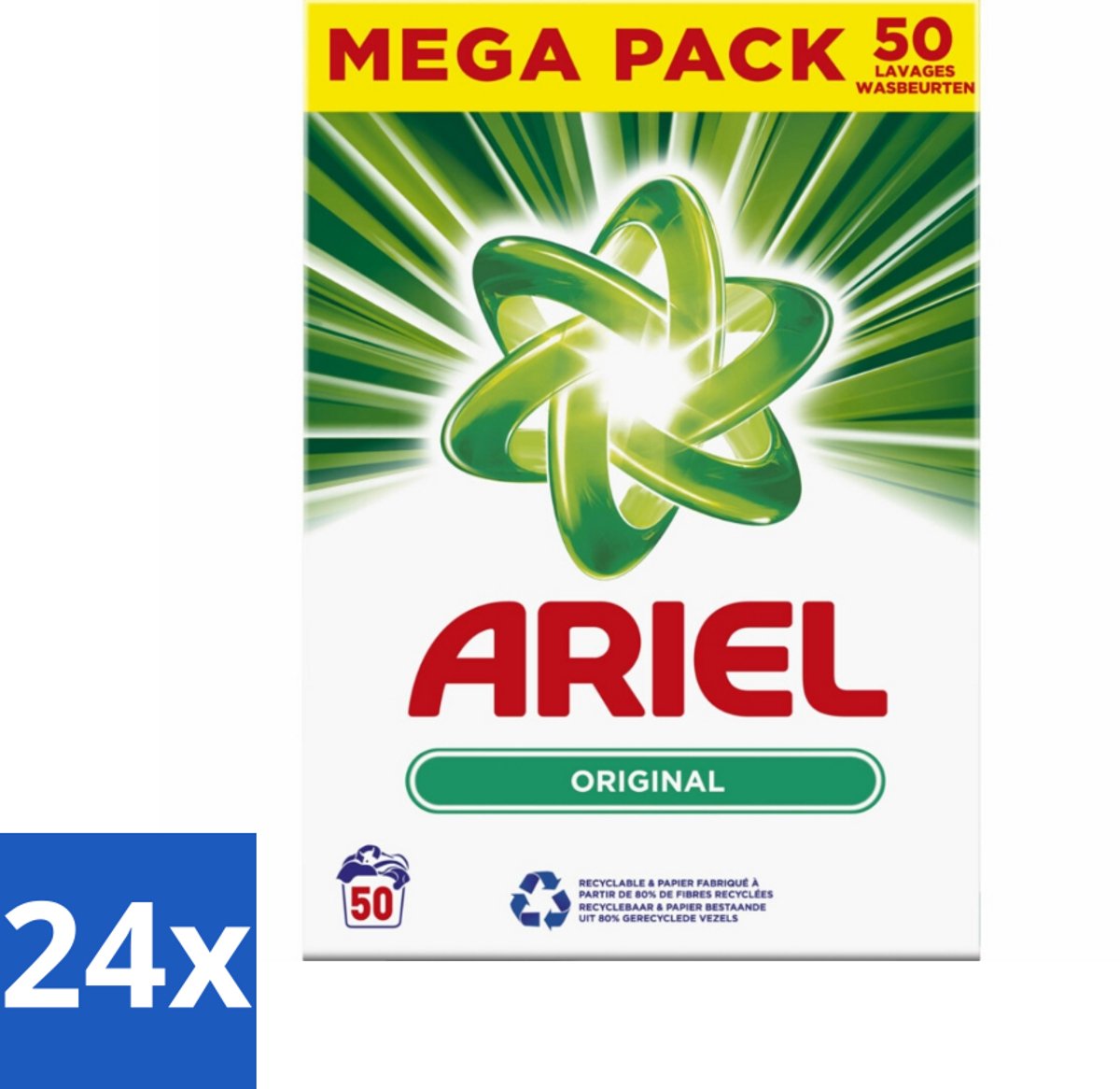 24 x Ariel Original - Waspoeder - Witte en Lichtgekleurde Was - 50 Wasbeurten - Ariel Original - Waspoeder - Wasmiddel - Witwas - Lichte Kleuren