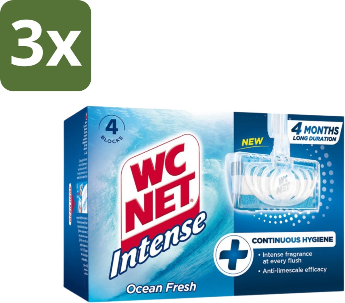 3 x WC Net - Toiletblok - Ocean Fresh - 4 Blokjes - Toiletblok - Zuurstof - Oceaangeur - Kalkaanslag - Hygiëne