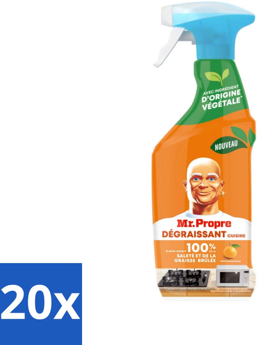 20 x Mr. Proper - Keukenontvetter Spray - Mandarijn - Natuurlijke ingrediënten - 500 ml - Keukenontvetter - Ontvetter Spray - Vet Verwijderen - Keuken Reinigen - Mandarijngeur