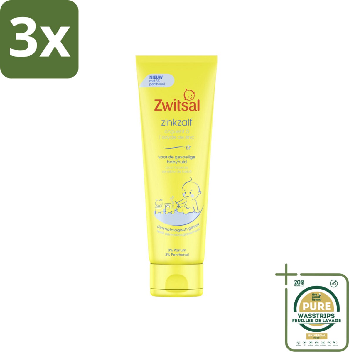 3 x Zwitsal 0% Parfum - Babyverzorging - Zinkzalf - Voor de Gevoelige Babyhuid - 100 ml - Grootverpakking - Babyhuid Verzorging - Luieruitslag - Zwitsal Zinkzalf - Gevoelige Huid - Natuurlijke Ingrediënten