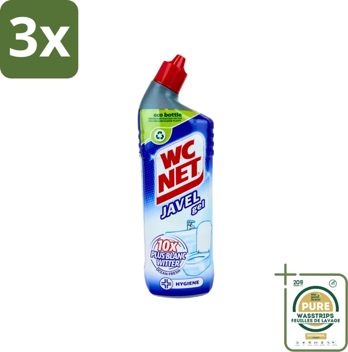 3 x WC Net - Toiletreiniger - Gel - Ocean Fresh - Gerecycled Materiaal - 750 ml - Grootverpakking - WC Net Gel - Toilet Reiniger - Toilet Reinigen - Toilet Reiniger Gel - Instant White Toilet