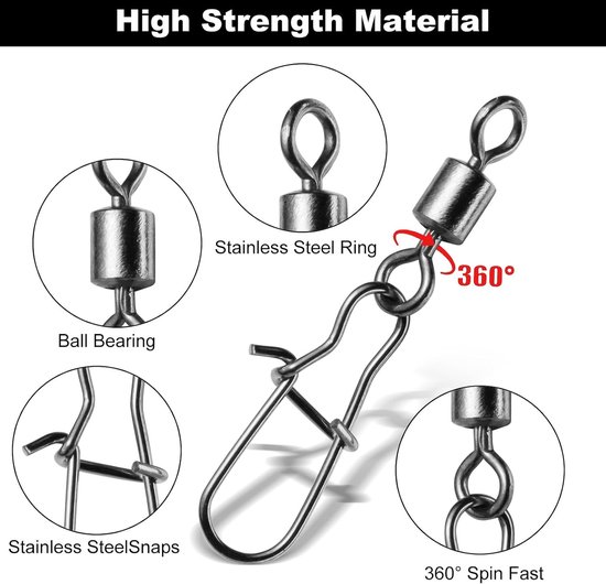 100 Stuks Rolling Vis Swivels - Zilver, Maat 6#-14#, Duurzaam en Betrouwbaar voor Visserij — afbeelding 3