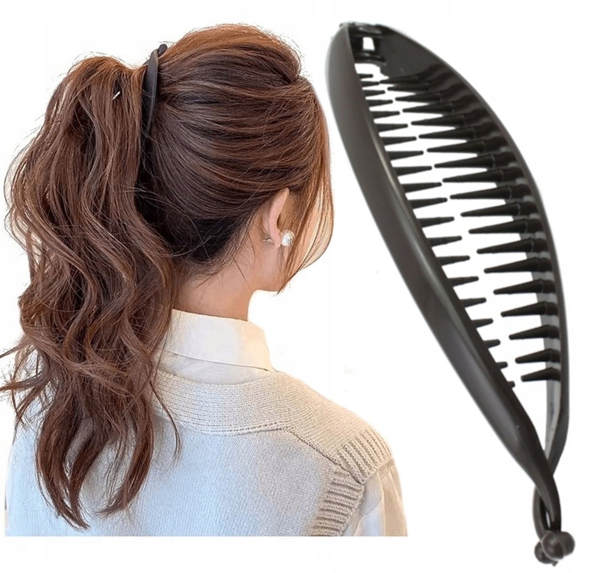 Merkloze Bananen Haarclip - Donkerbruin, 15 cm