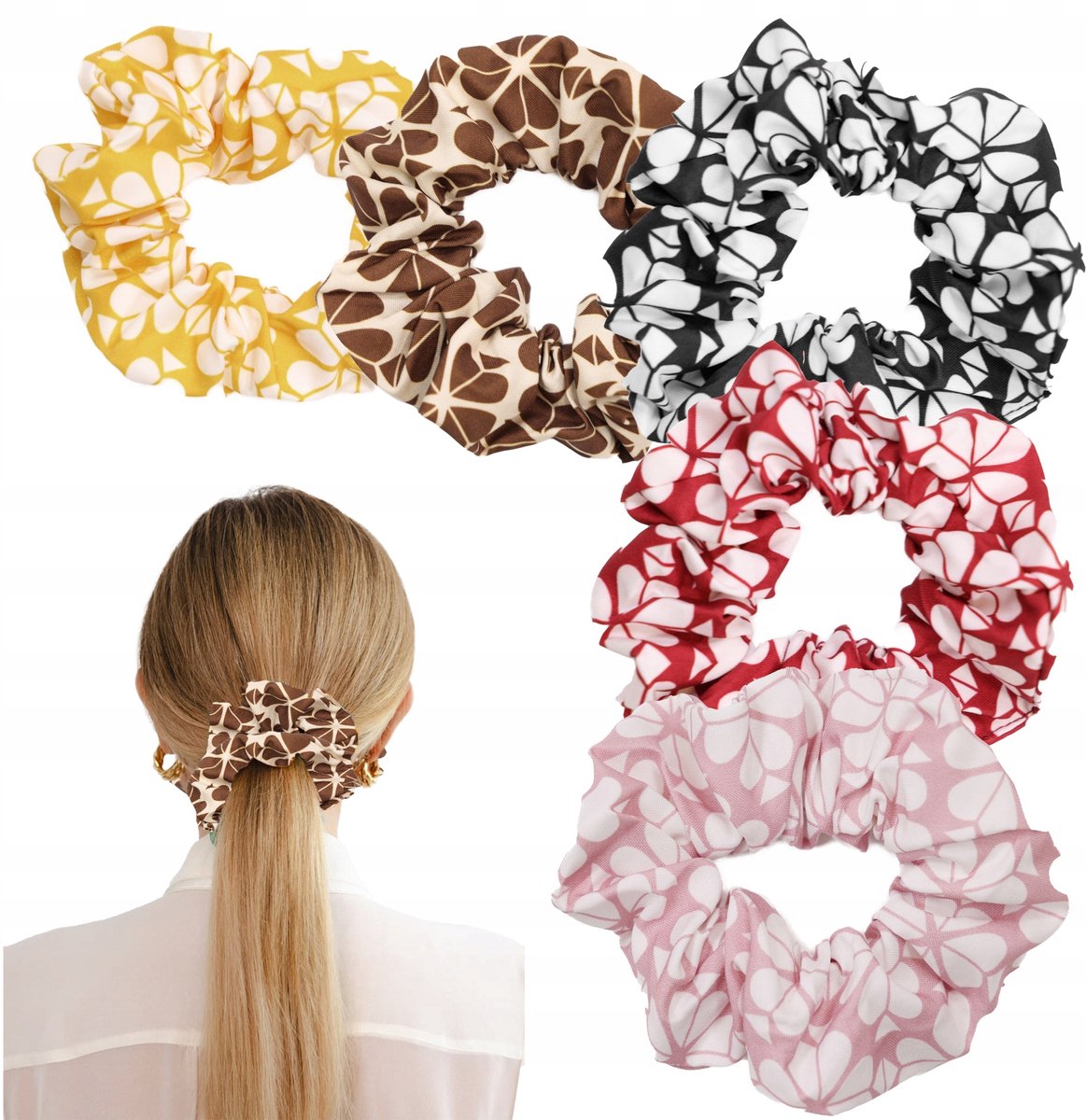 Set van 5 Scrunchies Haarbanden - Zachte Frotte Stof in Kleurrijke Mix