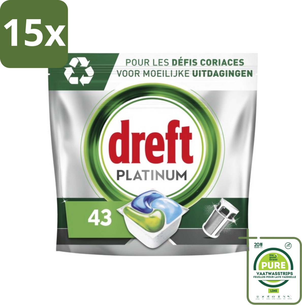 15 x Dreft Platinum - All In One - Vaatwascapsules - 43 Afwasbeurten - Grootverpakking - Vaatwascapsules - Vaatwasser Capsules - Vaatwasmiddel - Vaatwasser Schoonmaken - Hardnekkige Vlekken