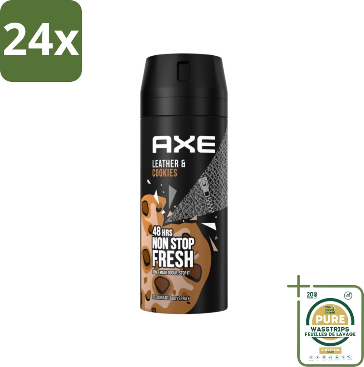 Axe - Deodorant Bodyspray - 48hrs Fresh - Leather & Cookies - 150 ml - Voordeelverpakking - 24 stuks - Mannelijke deodorant - Axe deodorant