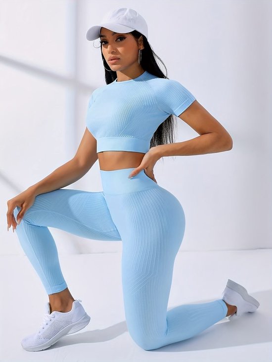 Currero Pilates Pak Dames - Yoga - Buttshaper - Gym - Fitness - Butt Lift - Bil Vergrotend - Heup Liftend - Yogakleding - Lichtblauw XL — afbeelding 4