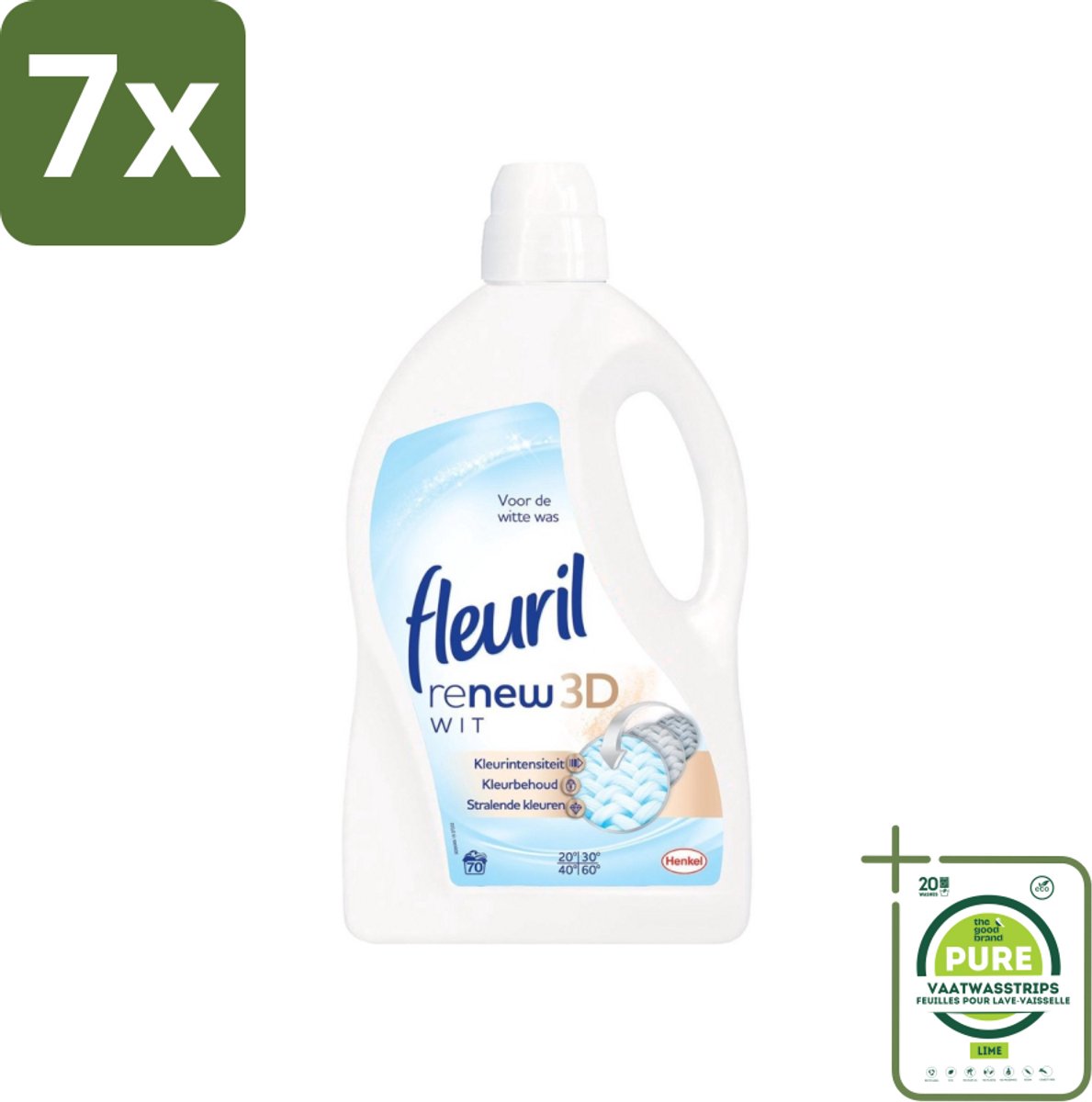 7 x Fleuril - Renew 3D - Vloeibaar Wasmiddel - Witte Was - 70 Wasbeurten - Grootverpakking - Wasmiddel - Vloeibaar Wasmiddel - Witte Was - Wasbeurten - Kleurintensiteit