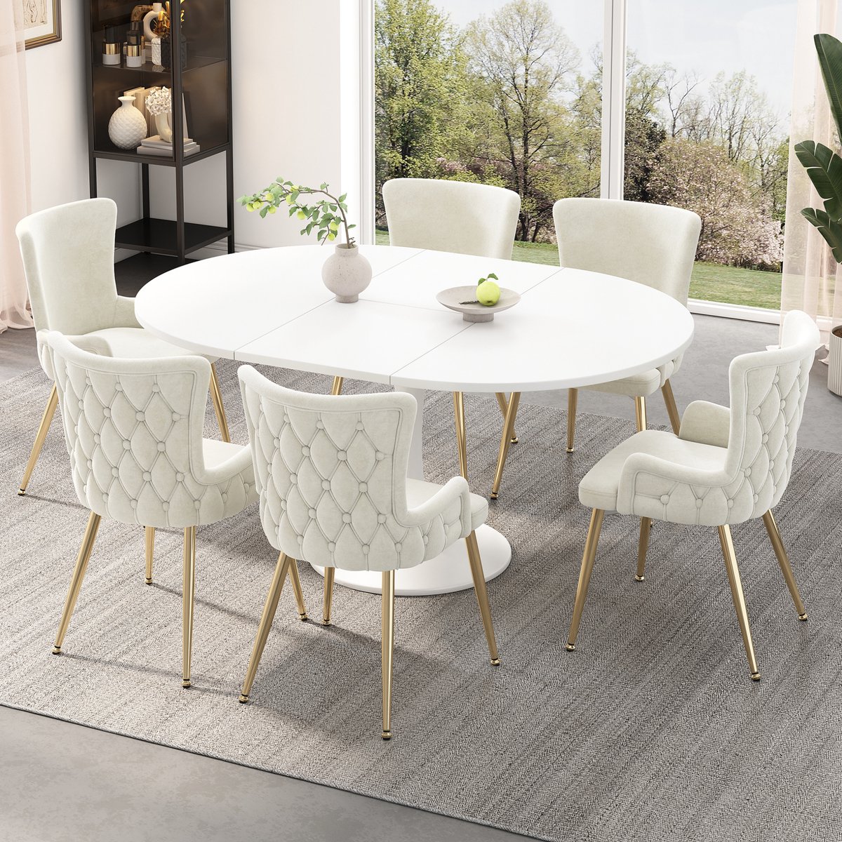 MIVRAY Eetkamerstoel 85 Cm - Luxe Fluweel Met Armleuningen En Gecapitonneerde Rugleuning - Voor Eetkamer En Woonkamer - Metaal Beige