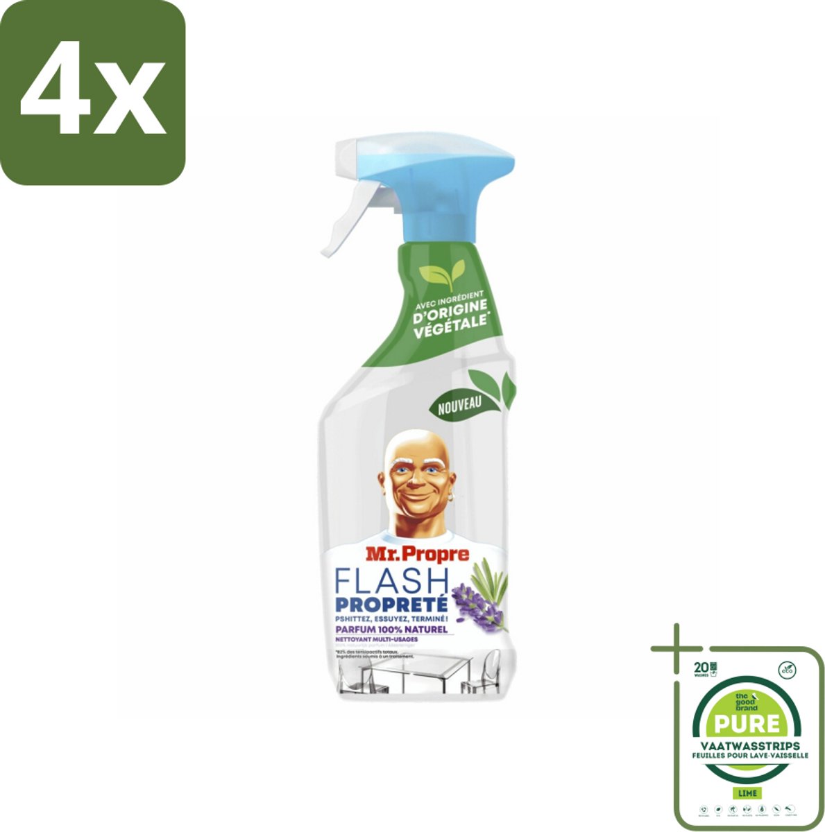 Mr. Proper - Allesreiniger Spray - Lavendel & Rozemarijn - 100% Natuurlijke Parfum - 800 ml - Voordeelverpakking - 4 stuks - Allesreiniger - Schoonmaakspray