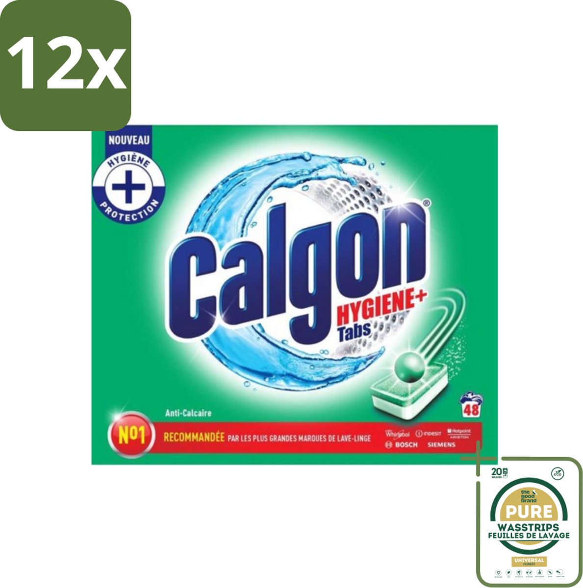 Calgon - Wasmachinereiniger - Tegen Kalkaanslag - 48 Tabletten - Voordeelverpakking - 12 stuks - Wasmachineonderhoud - Wasmachinetabletten