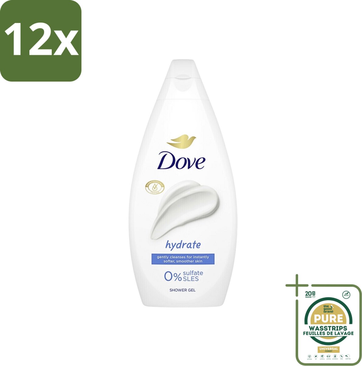 Dove Hydrate - Douchegel - Sulfaatvrij - 250 ml - Voordeelverpakking - 12 stuks - Dove - Sulfaatvrij